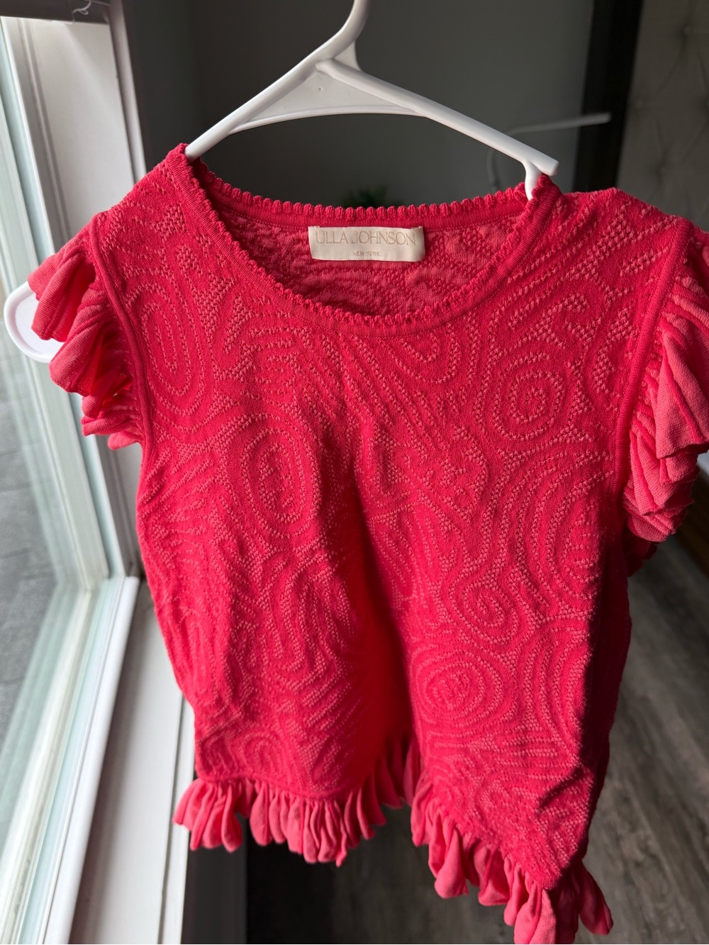 Ulla Johnson Textured Ruffle Top medium coral